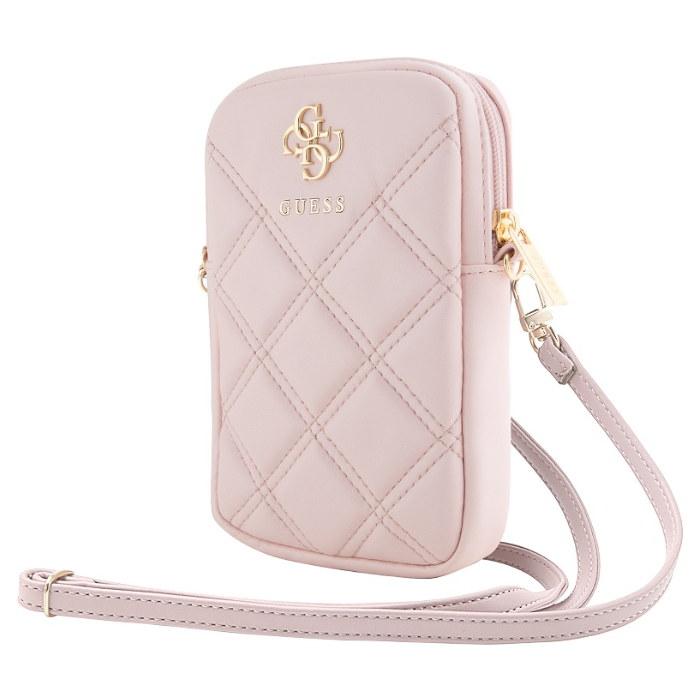 Univerzálne puzdro Guess na smartfón GUWBZPSQSSGP PU Quilted 4G Metal Logo Walltet Phone Bag Zipper ružové