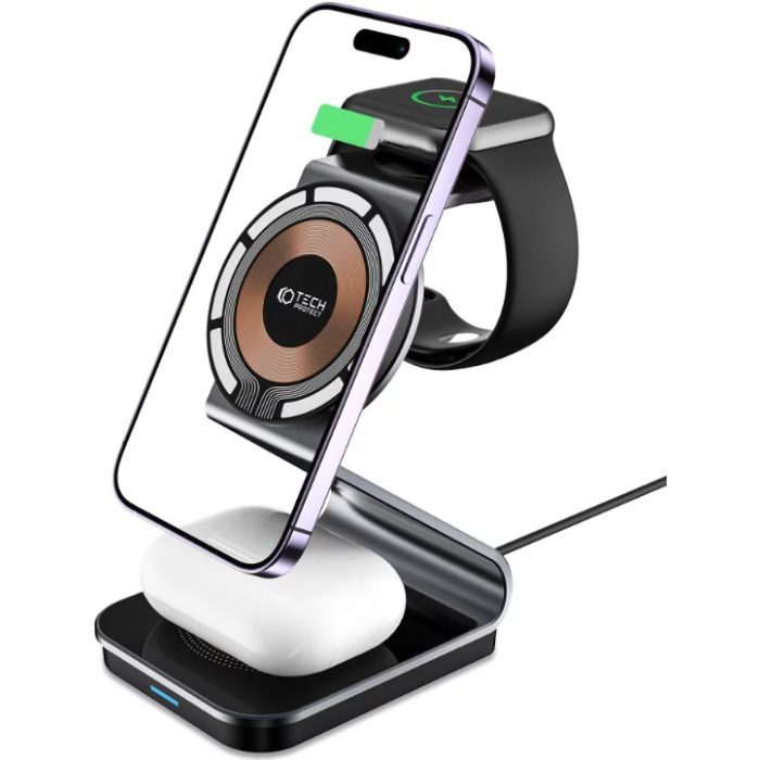 Tech-Protect QI15W-A29 3v1, Magnetic MagSafe Wireless Charger, čierna