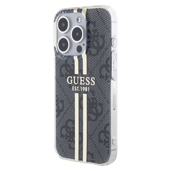 Obal Guess IML 4G Gold Stripe Apple iPhone 15 Pro GUHCP15LH4PSEGK Black