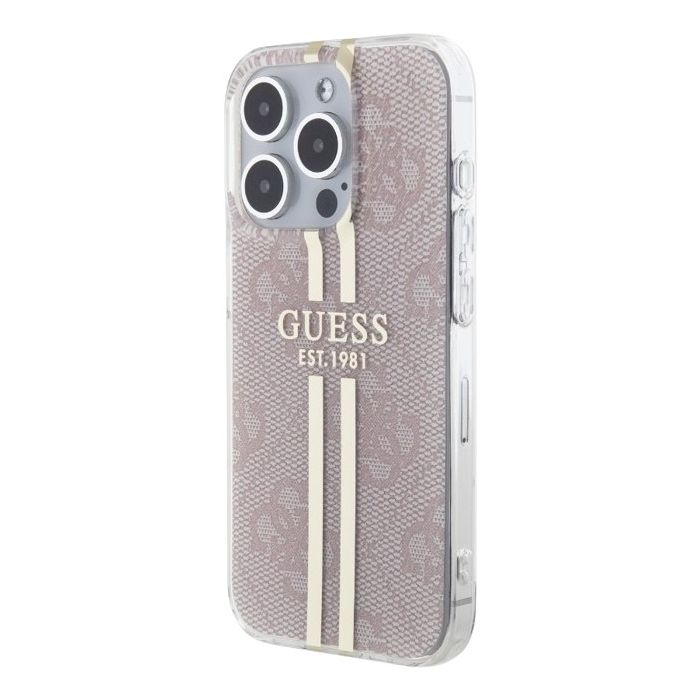 Obal Guess IML 4G Gold Stripe Apple iPhone 15 Pro GUHCP15LH4PSEGP Pink