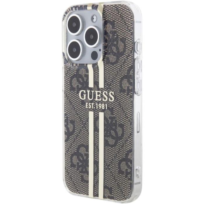 Obal Guess IML 4G Gold Stripe Apple iPhone 15 Pro GUHCP15LH4PSEGW Brown