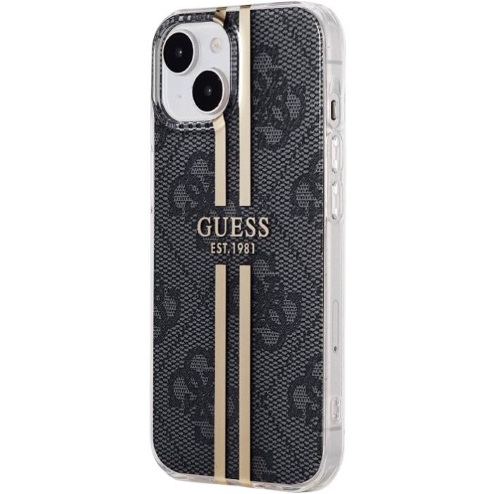 Obal Guess IML 4G Gold Stripe Apple iPhone 15 GUHCP15SH4PSEGK Black