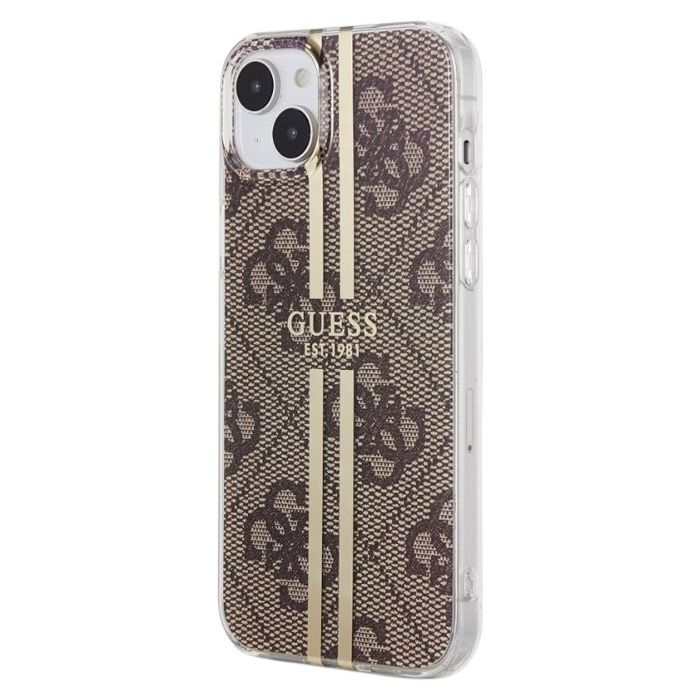 Obal Guess IML 4G Gold Stripe Apple iPhone 15 GUHCP15SH4PSEGW Brown