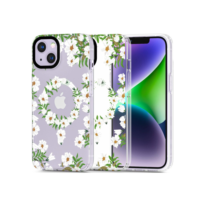 Silikónové puzdro na Apple iPhone 14 Tech-Protect MagMood MagSafe White Daisy