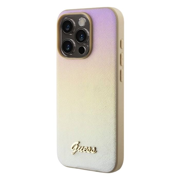 Obal Guess PU Leather Iridescent Metal Script Apple iPhone 15 Pro Max GUHCP15XPSAIRSD Gold