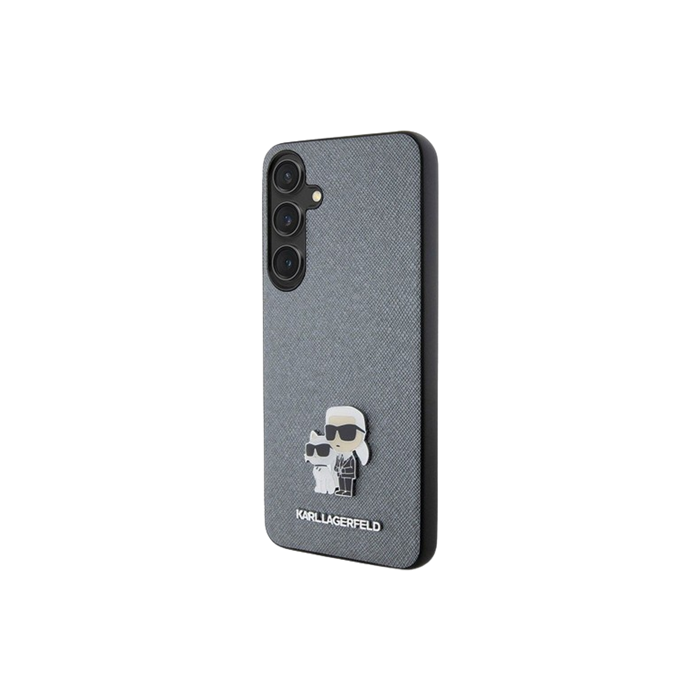 Plastové puzdro Karl Lagerfeld na Samsung Galaxy S24+ 5G S926 KLHCS24SPSAKCMPG Saffiano Karl and Choupette Metal Pin sivé