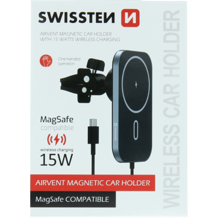 SWISSTEN Magnetic, magnetický držiak, 15W Magsafe, čierny