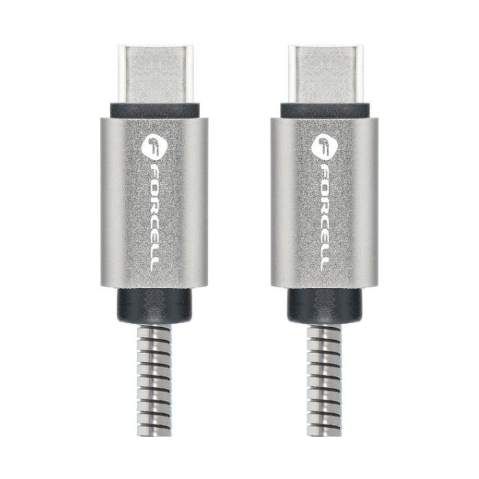 Forcell F-Energy Metal C237, USB-C na USB-C, QC4.0 3A/20V PD60W, 1m, strieborný