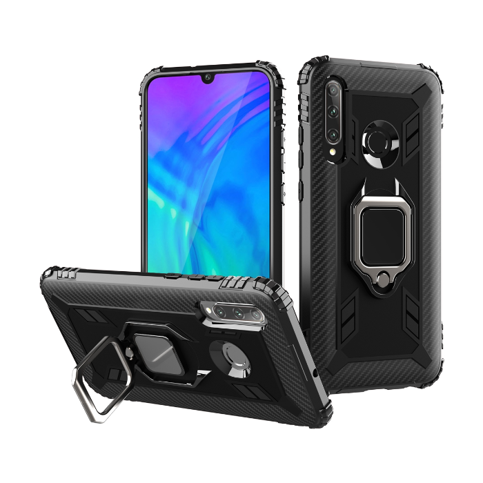 Odolné puzdro na Huawei P30 Lite Carbon Fiber 360 Rotating Ring čierne