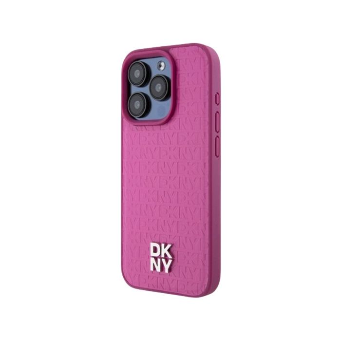 DKNY PU Leather Repeat Pattern Stack Logo Magsafe Apple iPhone 15 Pro DKHMP15LPSHRPSP Pink