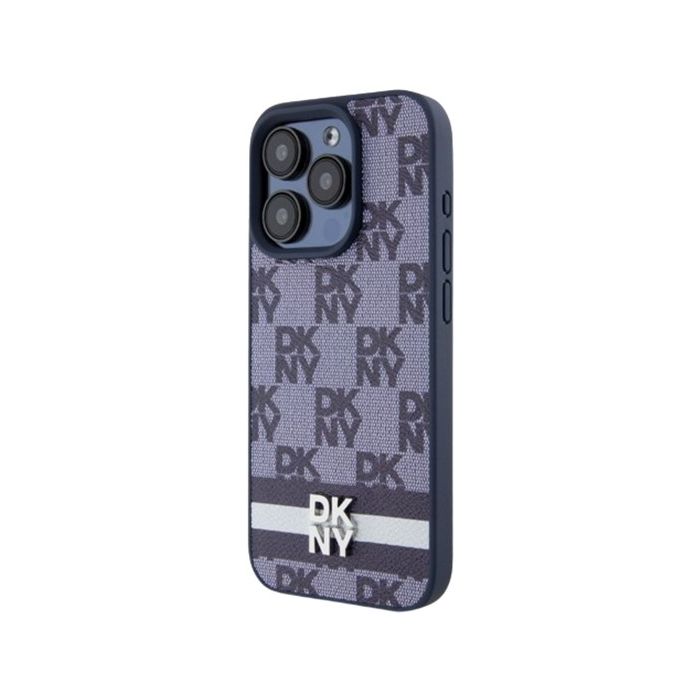 DKNY PU Leather Checkered Pattern and Stripe Apple iPhone 15 Pro DKHCP15LPCPTSSB Blue