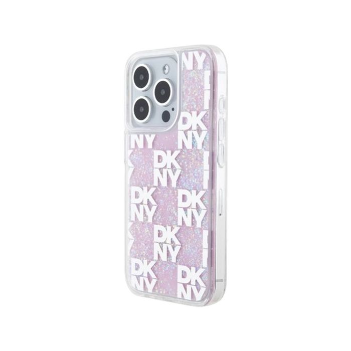 DKNY Liquid Glitter Checkered Pattern Apple iPhone 15 Pro DKHCP15LLCPEPP Pink