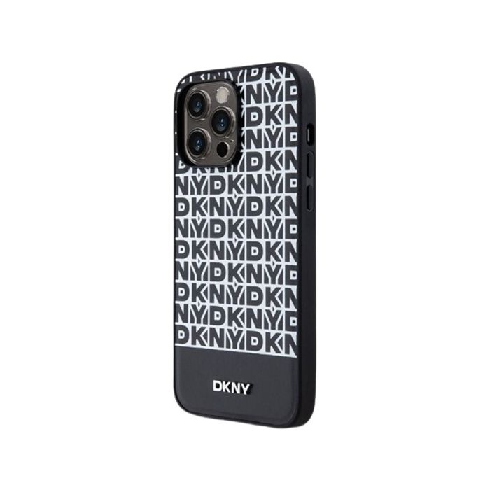DKNY PU Leather Repeat Pattern Bottom Stripe MagSafe Apple iPhone 15 Pro Max DKHMP15XPSOSPK Black