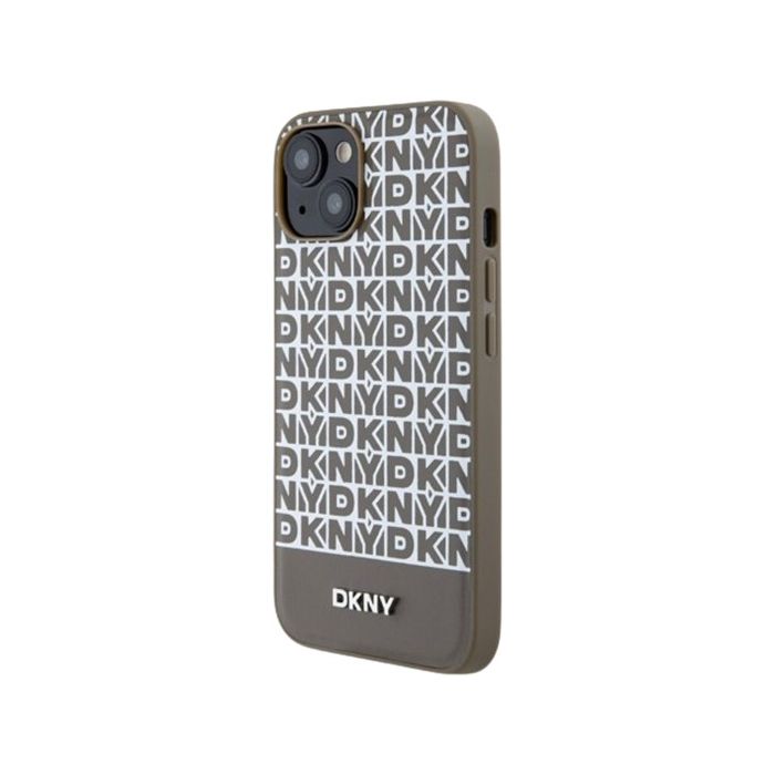 DKNY PU Leather Repeat Pattern Bottom Stripe MagSafe Apple iPhone 14 DKHMP14SPSOSPW Brown