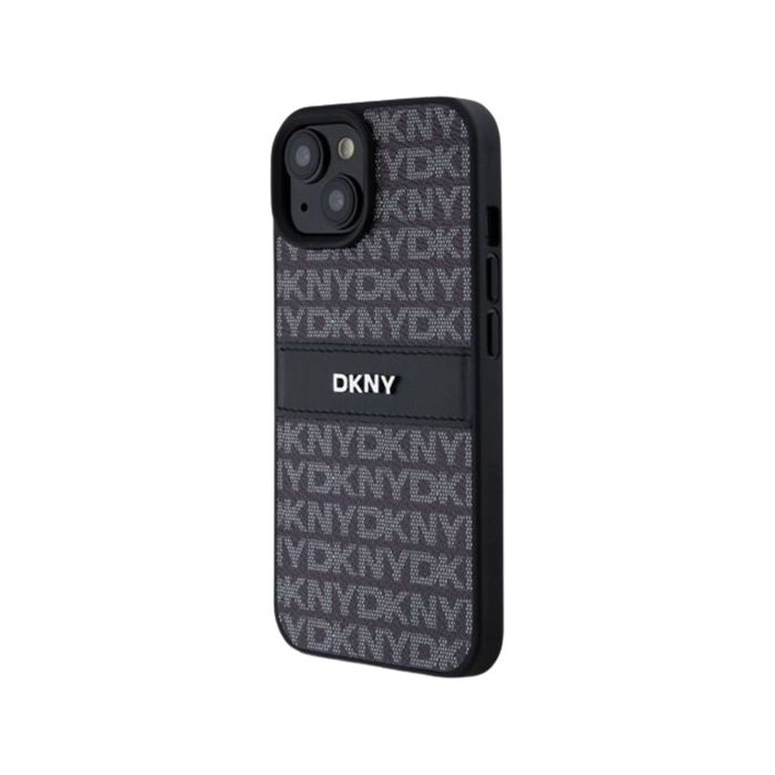 DKNY PU Leather Repeat Pattern Tonal Stripe Apple iPhone 15 DKHCP15SPRTHSLK Black