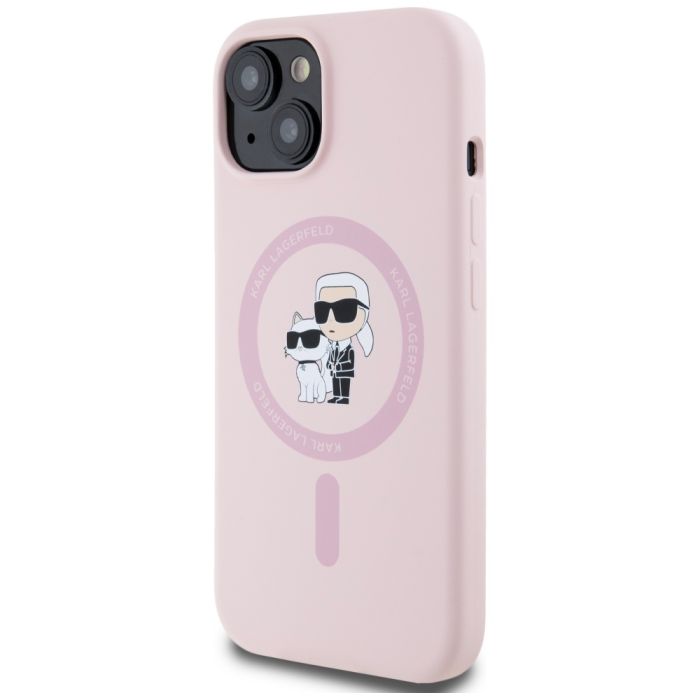 Karl Lagerfeld Liquid Silicone Karl and Choupette Magsafe Zadní Kryt pro iPhone 15 Pink