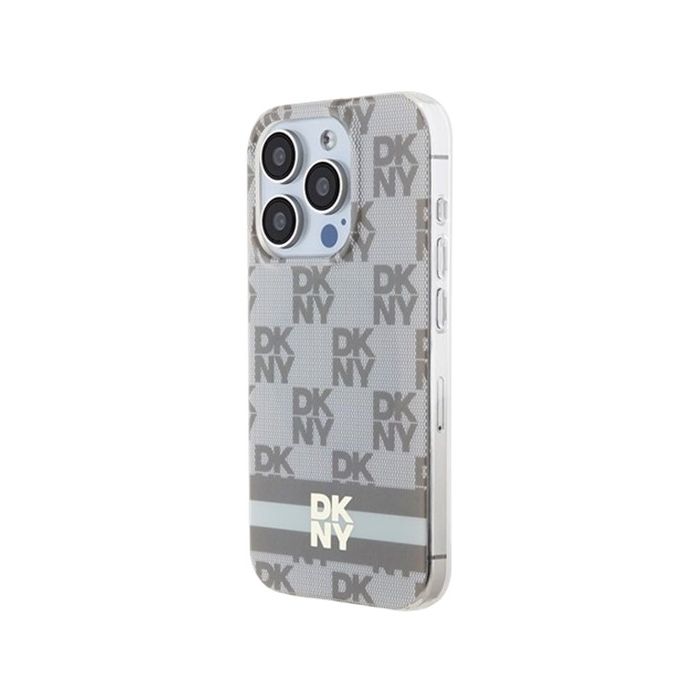 DKNY  PC/TPU Checkered Pattern W Printed Stripes MagSafe Apple Phone 15 Plus DKHMP15MHCPTSE Beige