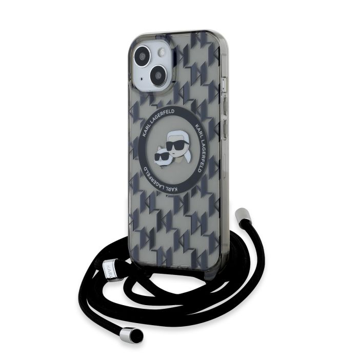 Obal Karl Lagerfeld IML Monogram Crossbody K&CH Heads MagSafe Apple iPhone 15 čierny