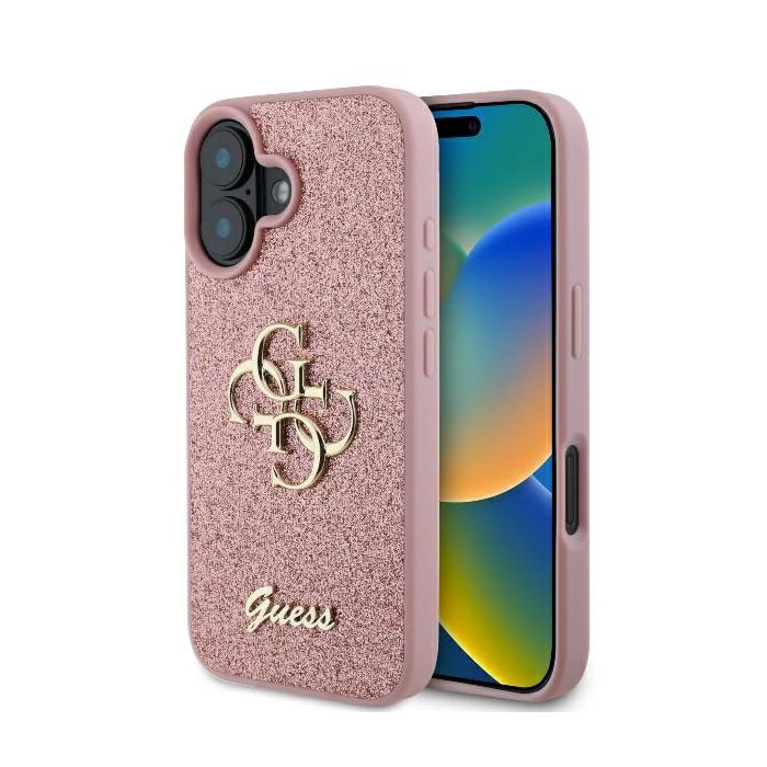 Obal Guess PU Fixed Glitter 4G Metal Logo Apple iPhone 16 GUHCP16SHG4SGP ružový