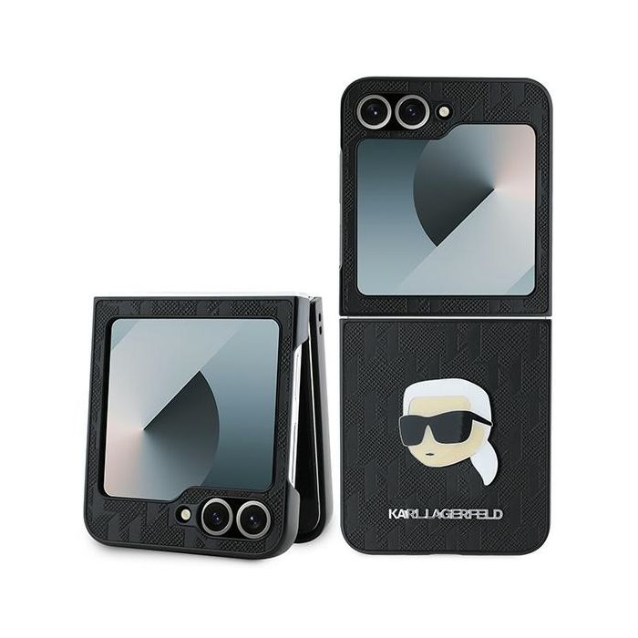 Obal Karl Lagerfeld PU Saffiano Monogram Karl Head Samsung Galaxy Z Flip6 5G F741 KLHCZF6PGKSKIHK čierny