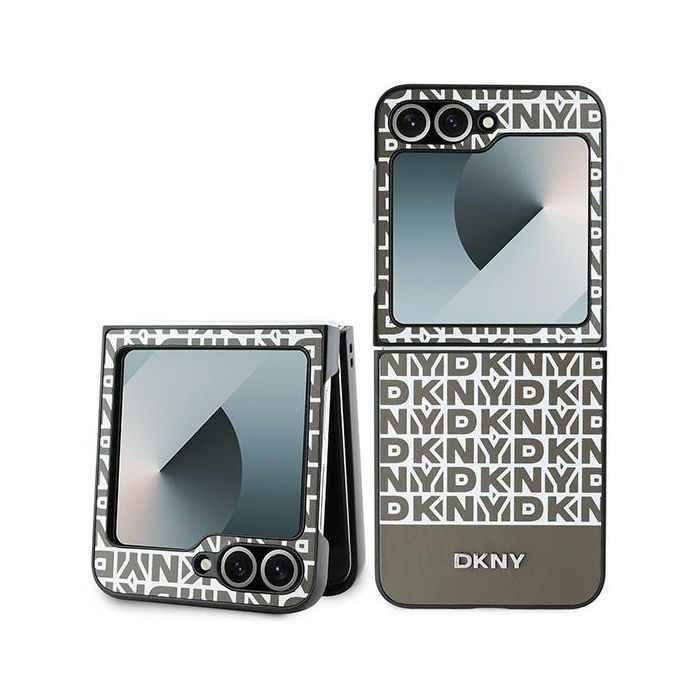 DKNY PU Leather Repeat Pattern Bottom Stripe Zadní Kryt pro Samsung Galaxy Z Flip 6/7 FE Brown