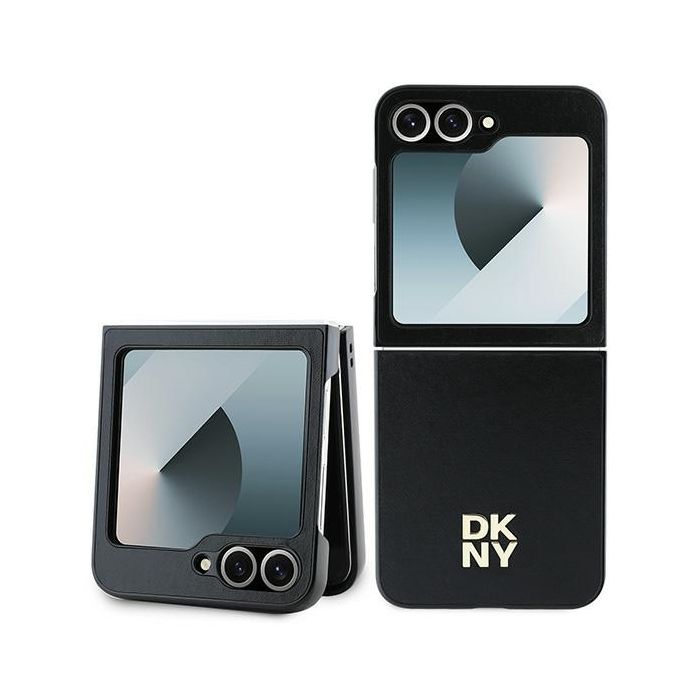 DKNY PU Leather Stack Logo Zadní Kryt pro Samsung Galaxy Z Flip 6/7 FE Black