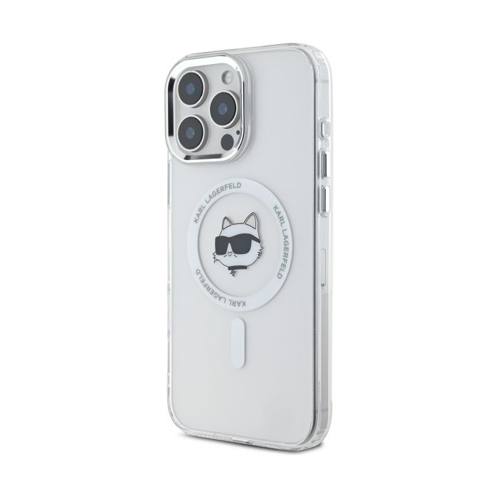 Karl Lagerfeld case for iPhone 16 Pro 6,3 KLHMP16LHLSCHH white Hard IML Metal Choupette Head MagSafe