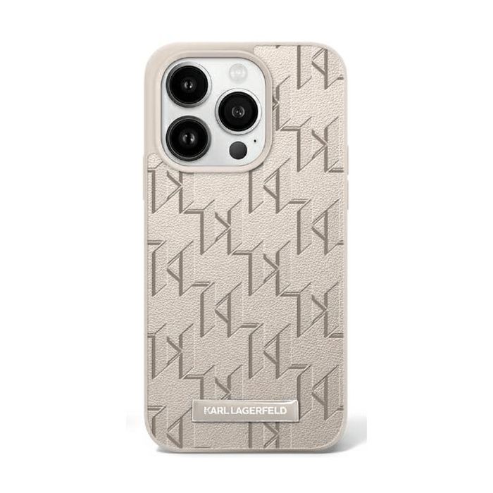 Karl Lagerfeld case for iPhone 16 Pro 6,3 KLHMP16LPKHPORPE Beige Hard Leather Monogram Metal Logo MagSafe