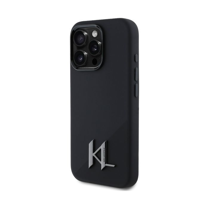 Karl Lagerfeld case for iPhone 16 Pro 6,3 KLHMP16LSCMKMPCK black Hard Silicone Shadow Metal Initial MagSafe