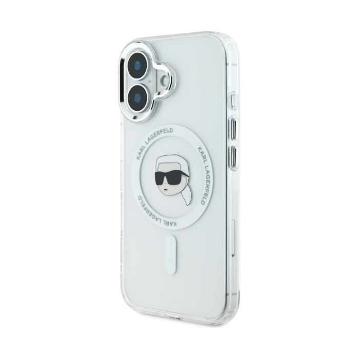 Karl Lagerfeld case for iPhone 16 6,1 KLHMP16SHLSKIH white Hard IML Metal Karl Head MagSafe