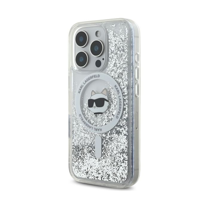 Karl Lagerfeld case for iPhone 16 Pro Max 6,9 KLHMP16XLGCHSGH transparent Hard Liquid Glitter Choupette Head MagSafe