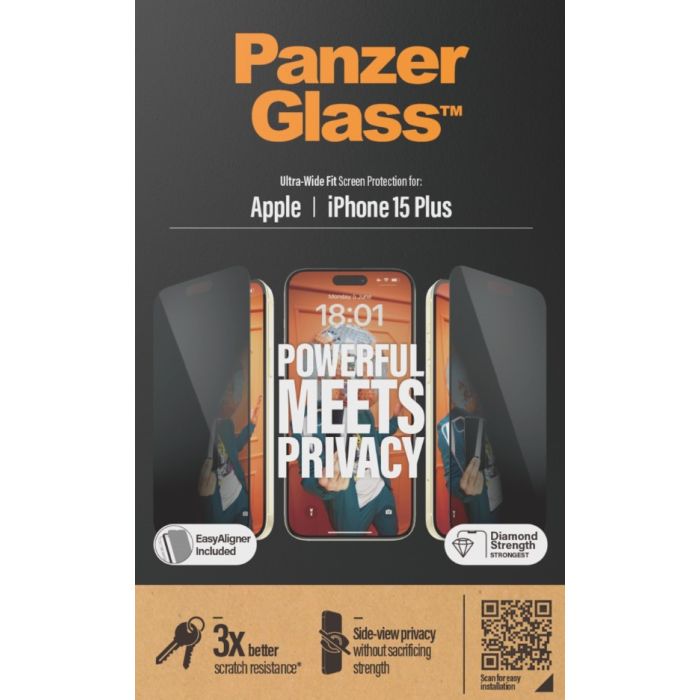 PanzerGlass - Tvrdené sklo UWF Privacy s aplikátorom pre Apple iPhone 15 Plus, čierna