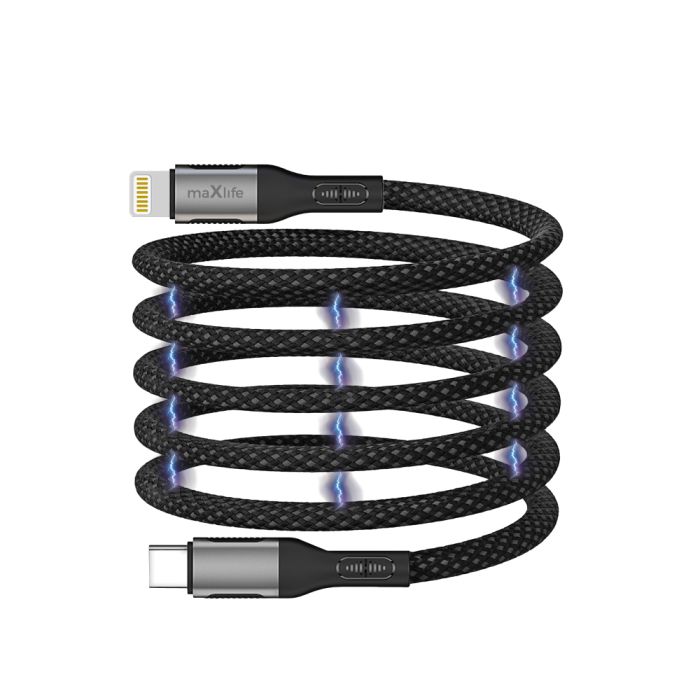 Magnetický Kábel Nylon Opletený Maxlife MXUC-11 USB-C - Lightning 1,0 m 27W