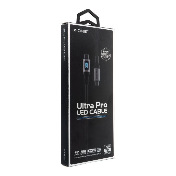 Kábel X-ONE Ultra Pro LED  USB-C/USB-C 1m, 5A;100W - čierny