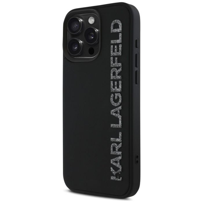 Karl Lagerfeld 3D Rubber Glitter Logo Zadní Kryt pro iPhone 16 Pro Black