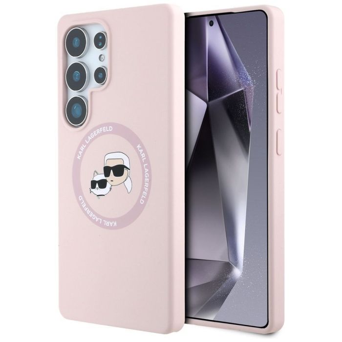 Obal Karl Lagerfeld Liquid Silicone K&CH Heads MagSafe Samsung Galaxy S25 Ultra 5G S938 KLHMS25LSKCHTCP ružový