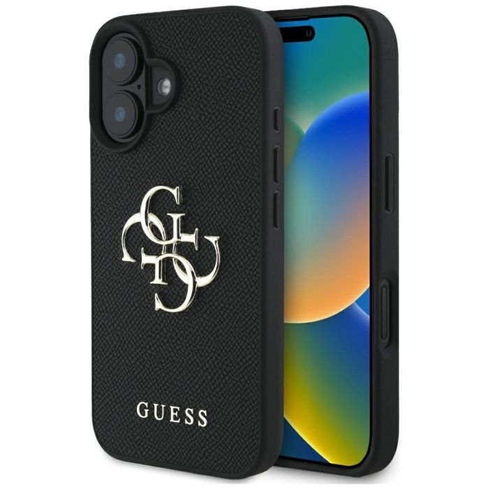 Obal Guess PU Grained 4G Metal Logo Apple iPhone 16 GUHCP16SPGT4MBK čierny