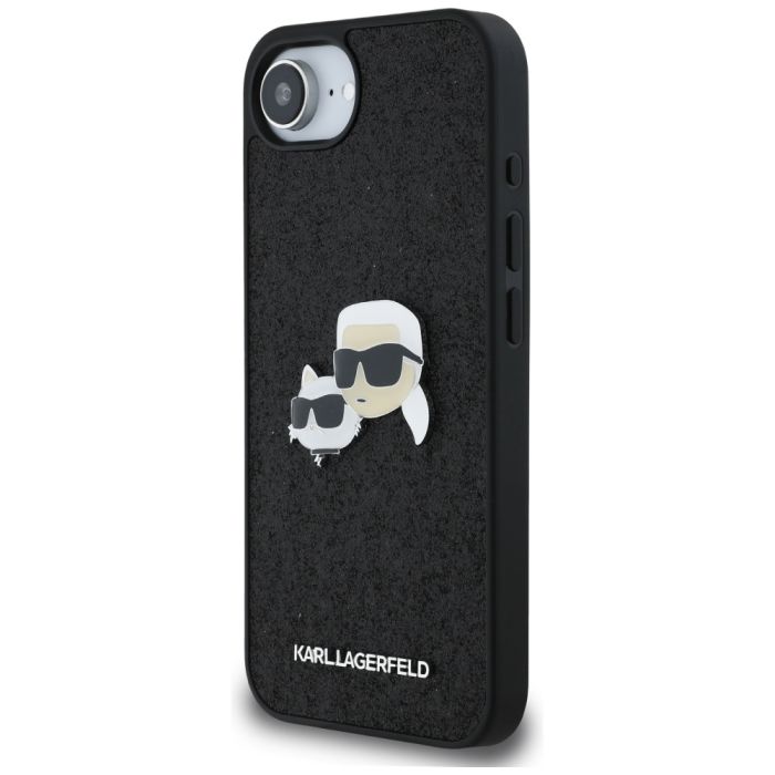 KARL LAGERFELD case for IPHONE 16e KLHCPSE4PFGKCPK (Fixed Glitter K&C Heads Logo Metal Pin) black
