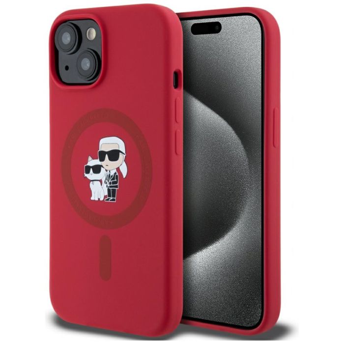 Karl Lagerfeld HC MagSafe Silicone KC Body Ring Case for iPhone 15 Red