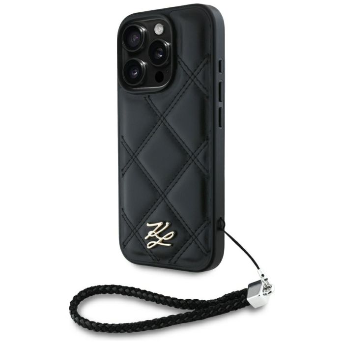 Karl Lagerfeld HC Quilted PU Initial Logo & Chain Strap Case for iPhone 16 Pro Black