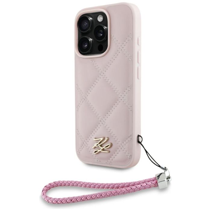 Karl Lagerfeld HC Quilted PU Initial Logo & Chain Strap Case for iPhone 16 Pro Pink