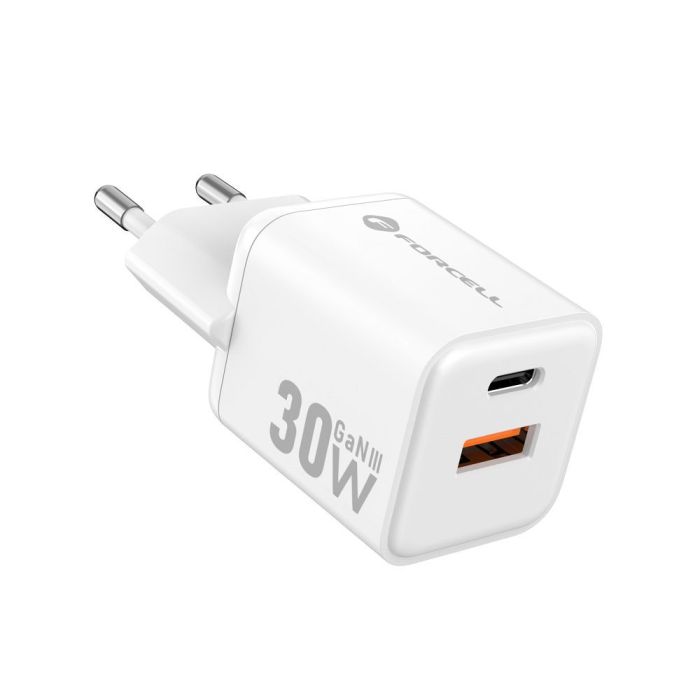 FORCELL F-ENERGY Mini GaN III VT-35 travel charger with 1 x Type C  Plus 1x USB A sockets, PD QC4.0 30W white