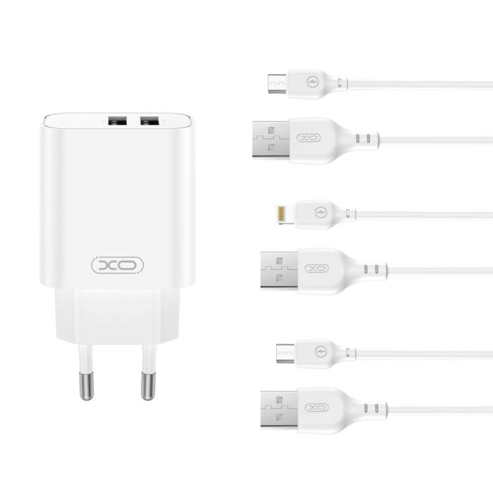 Nabíjačka XO CE34 2x USB 2,4A 12W  Plus Lightning cable - biela