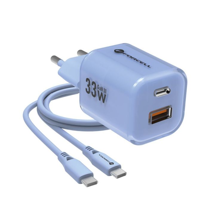 Forcell F-Energy GaN III Crystal Color VT-41, USB-C/USB-A, PD QC4.0 33W + USB-C kábel, modrá