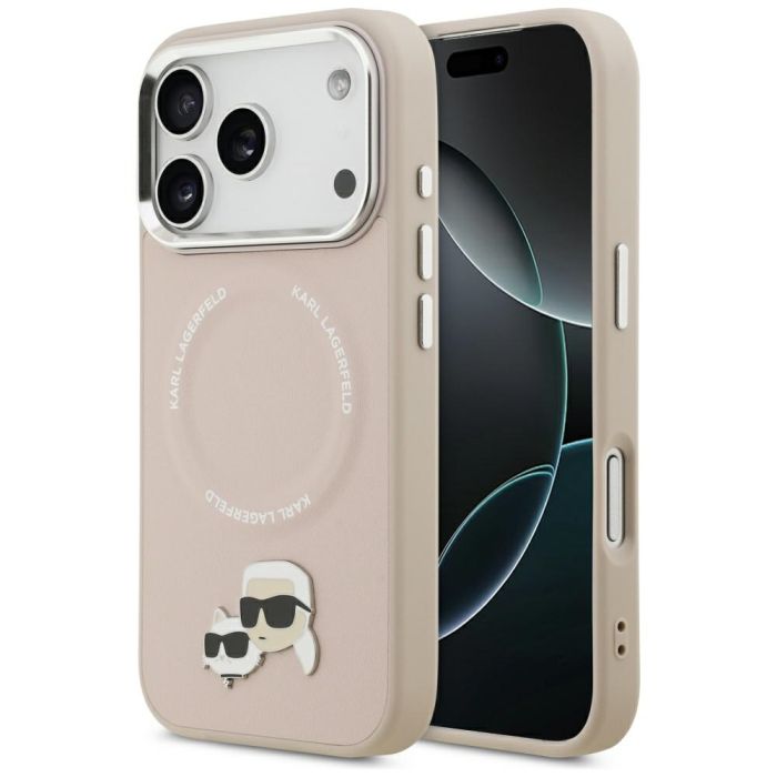 Karl Lagerfeld Magsafe PU Karl&Choupette heads pins logo and metal camera buttons iPhone 17 Pro beige