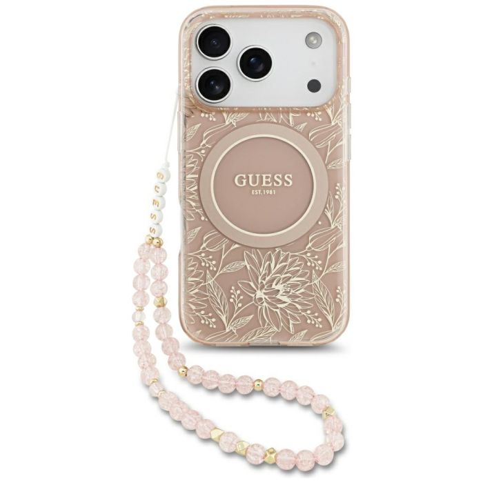 Obal Guess IML Flowers Allover Strap MagSafe Apple iPhone 17 Pro GUHMP17LHCPOFPP ružový