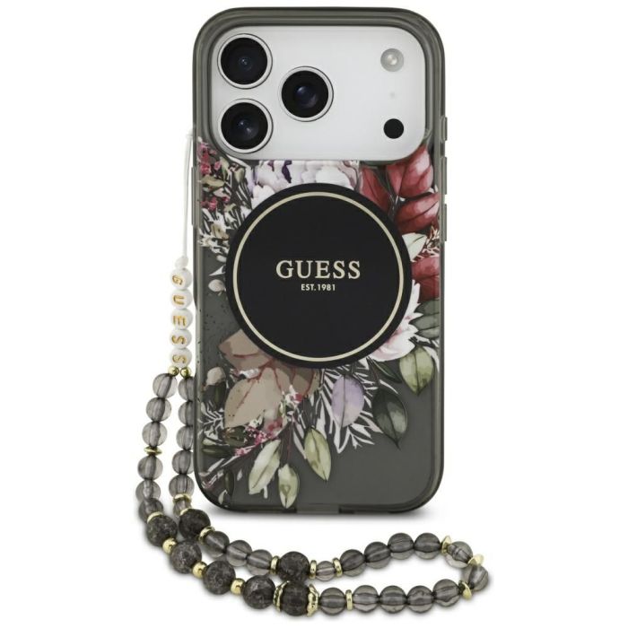 Obal Guess IML Flowers Strap MagSafe Apple iPhone 17 Pro GUHMP17LHFWBRCESK čierny