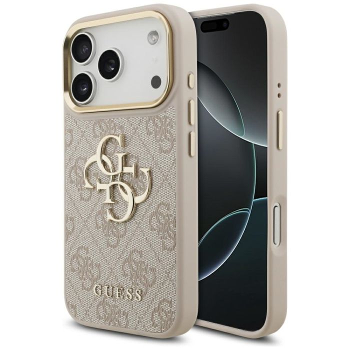 Obal Guess PU Leather 4G Metal Logo Gold Frame Apple iPhone 17 Pro GUHCP17L4GMGCPI ružový