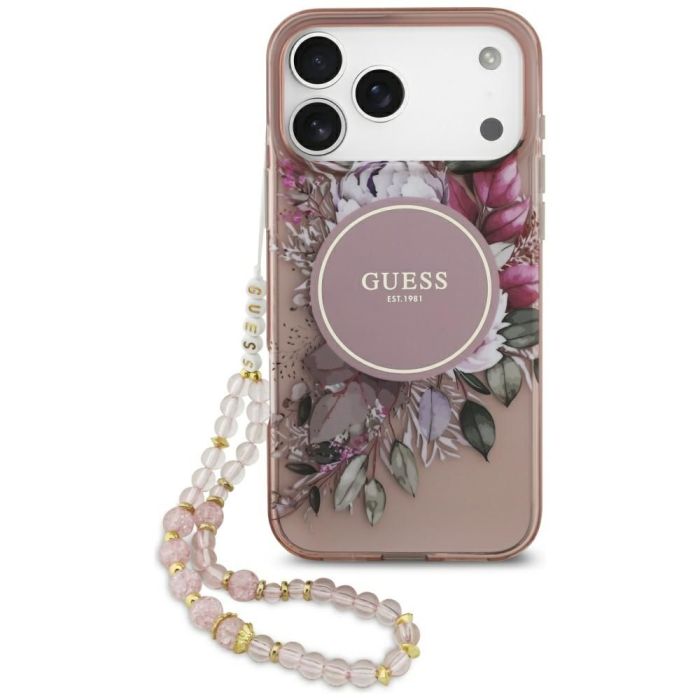 Obal Guess IML Flowers Strap MagSafe Apple iPhone 17 Pro Max GUHMP17XHFWBRCESP ružový