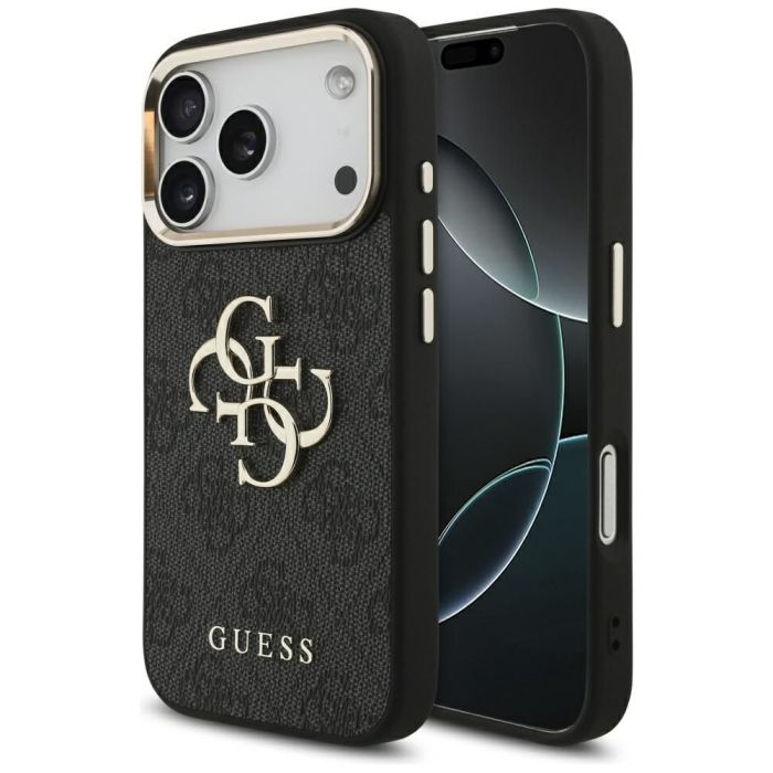 Obal Guess PU Leather 4G Metal Logo Gold Frame Apple iPhone 17 Pro GUHCP17L4GMGCGR čierny